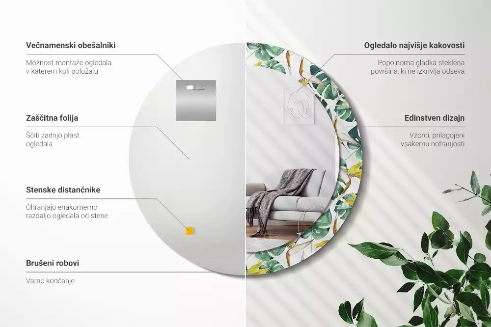 Bedrukte ronde spiegel Tropische bladeren