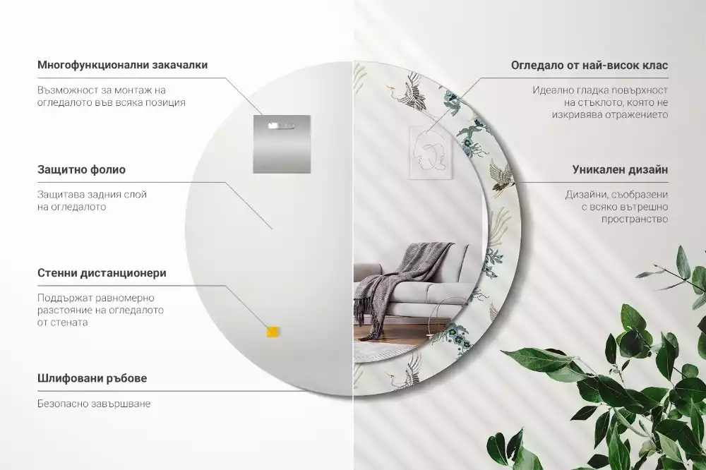 Ronde spiegel met decoratie Chinese vogels