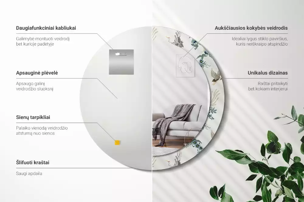 Ronde spiegel met decoratie Chinese vogels