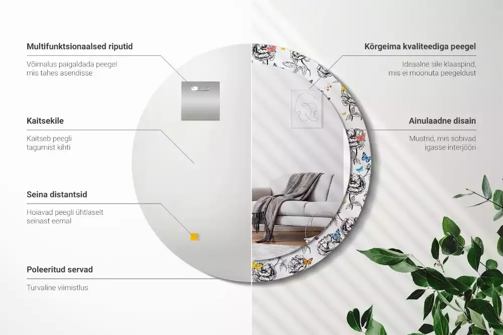 Bedrukte ronde spiegel Kleurrijke vlinders