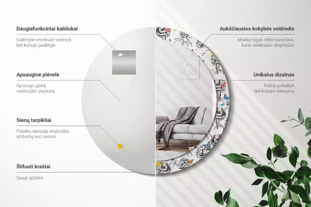 Bedrukte ronde spiegel Kleurrijke vlinders