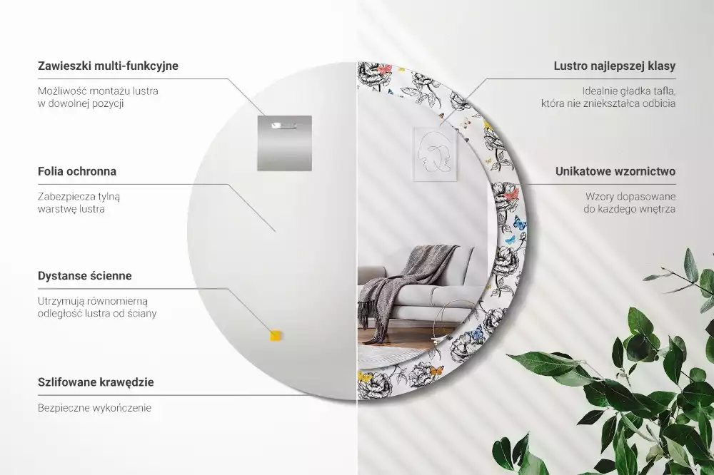 Bedrukte ronde spiegel Kleurrijke vlinders