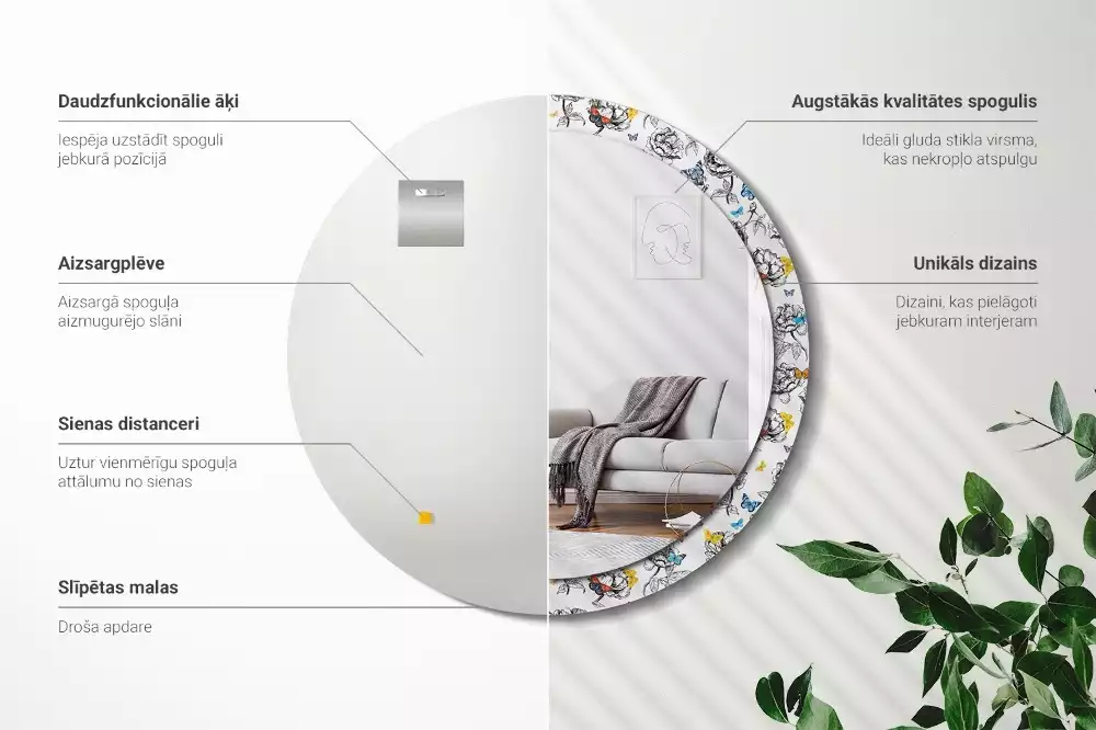 Bedrukte ronde spiegel Kleurrijke vlinders