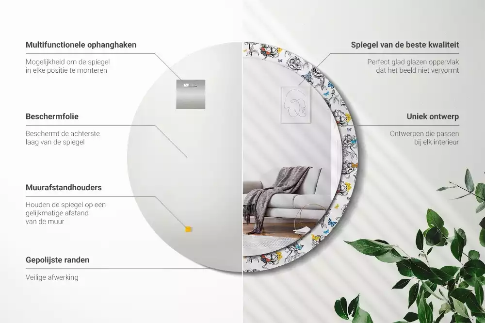 Bedrukte ronde spiegel Kleurrijke vlinders