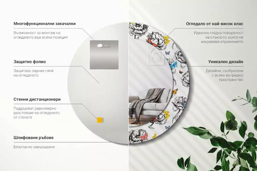 Bedrukte ronde spiegel Kleurrijke vlinders