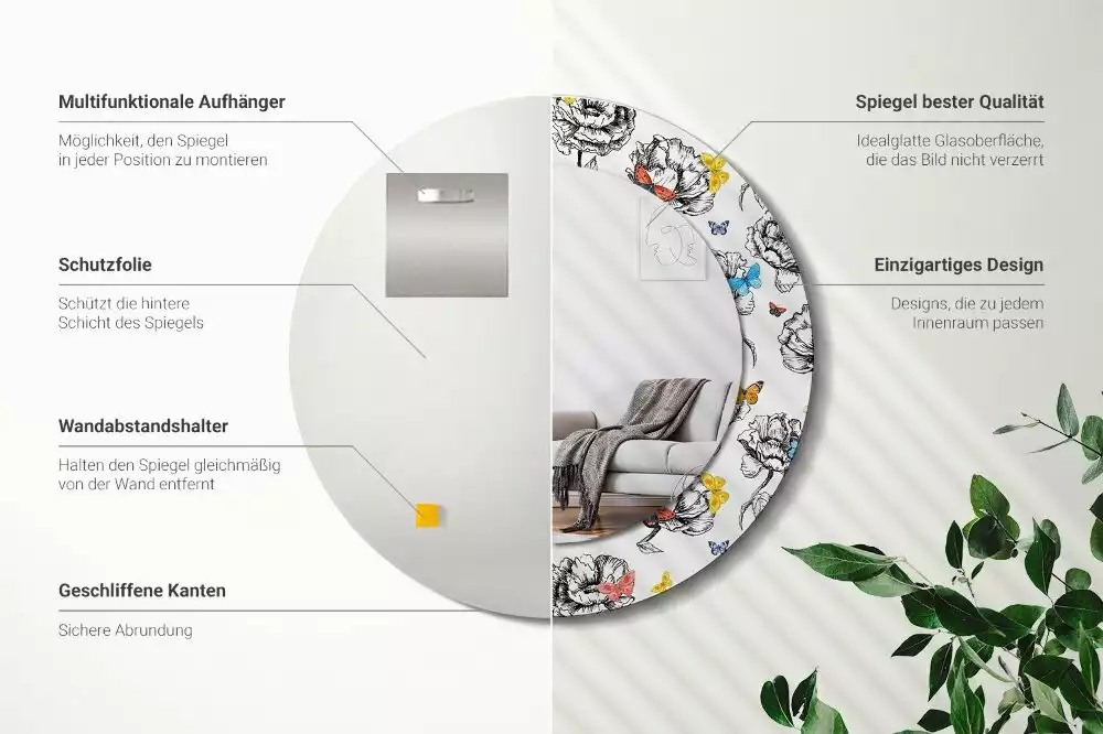 Bedrukte ronde spiegel Kleurrijke vlinders