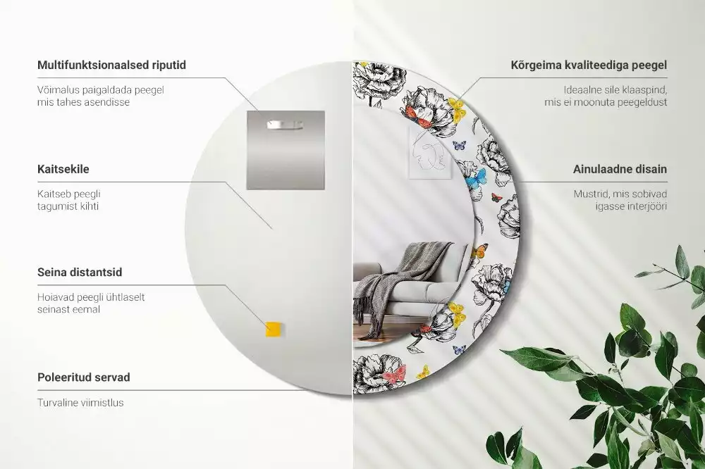 Bedrukte ronde spiegel Kleurrijke vlinders