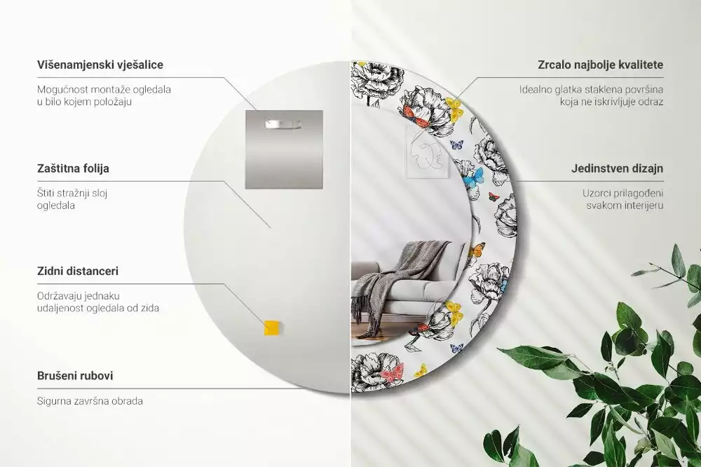 Bedrukte ronde spiegel Kleurrijke vlinders