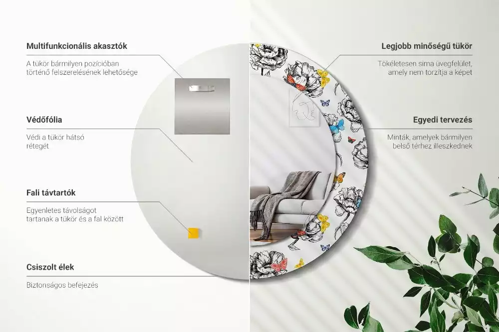 Bedrukte ronde spiegel Kleurrijke vlinders