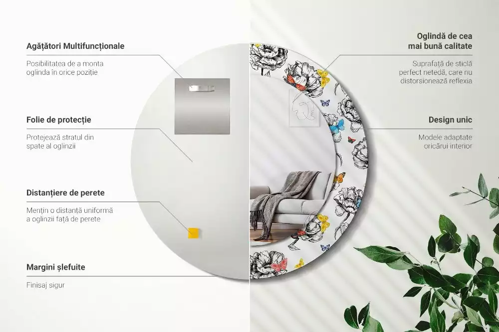 Bedrukte ronde spiegel Kleurrijke vlinders