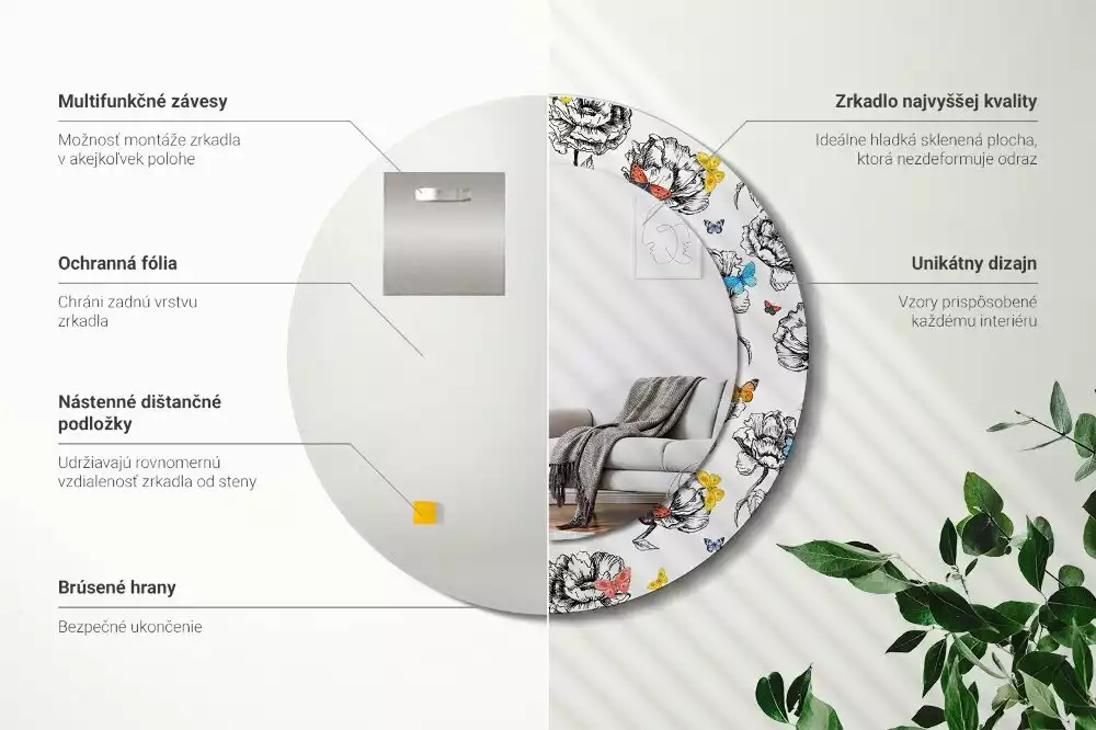 Bedrukte ronde spiegel Kleurrijke vlinders