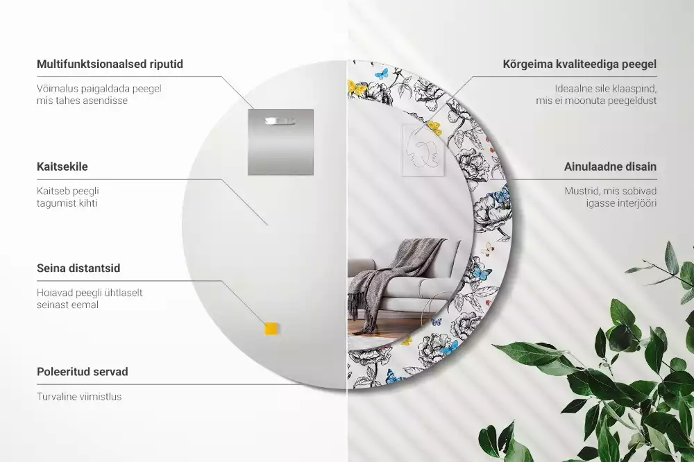 Bedrukte ronde spiegel Kleurrijke vlinders