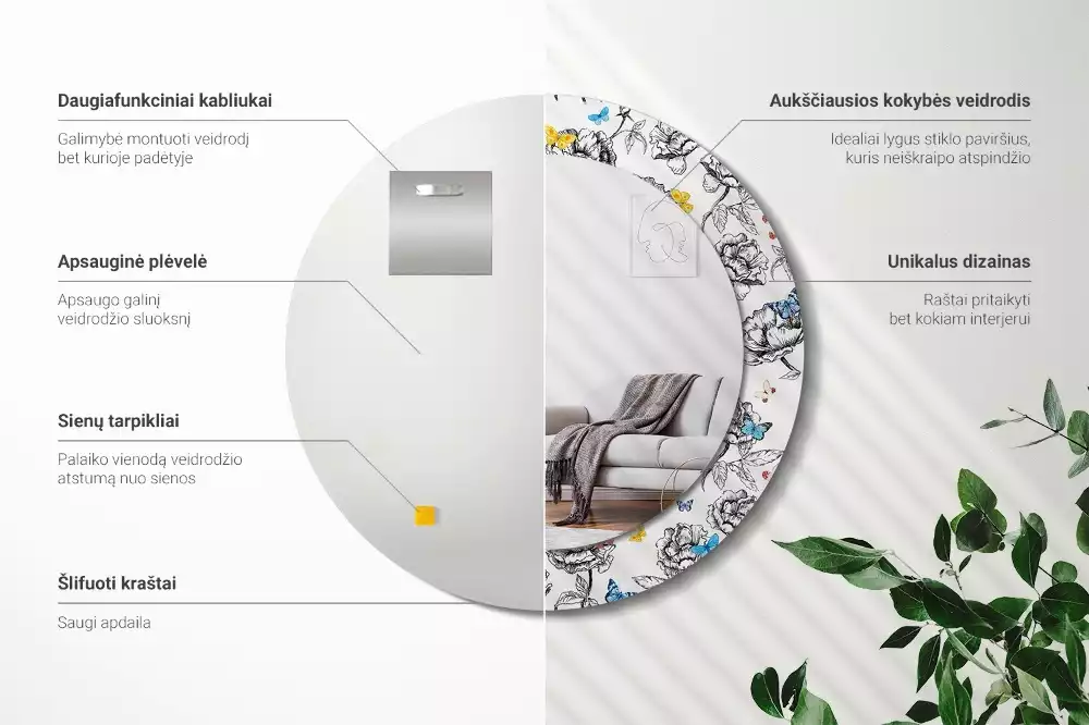 Bedrukte ronde spiegel Kleurrijke vlinders