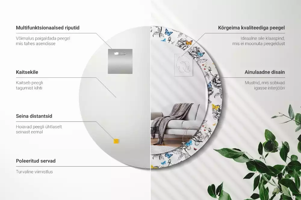 Bedrukte ronde spiegel Kleurrijke vlinders