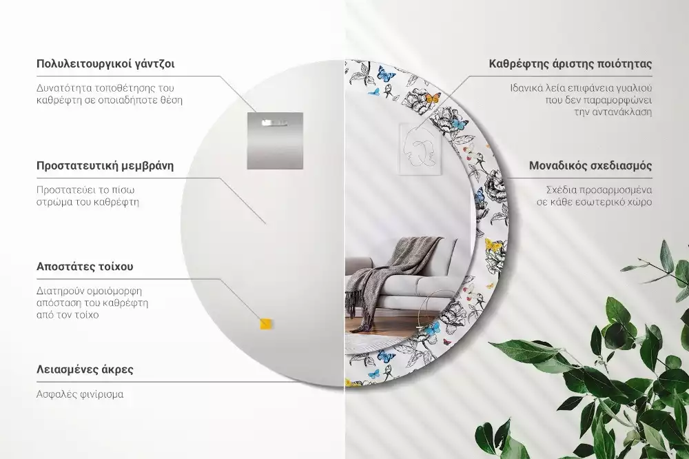 Bedrukte ronde spiegel Kleurrijke vlinders