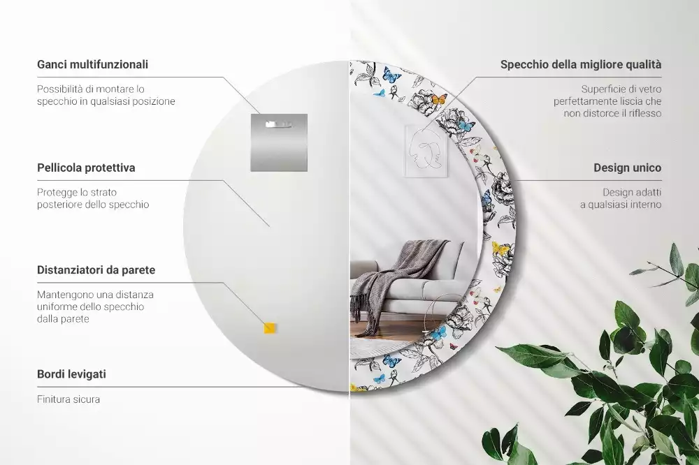 Bedrukte ronde spiegel Kleurrijke vlinders