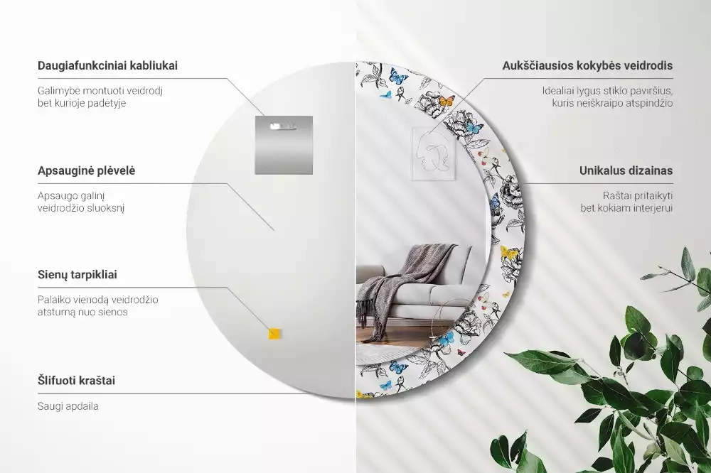 Bedrukte ronde spiegel Kleurrijke vlinders