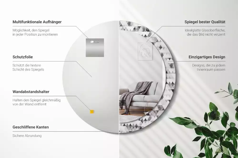 Bedrukte ronde spiegel Driehoeken