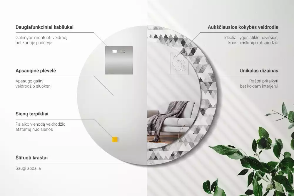 Bedrukte ronde spiegel Driehoeken