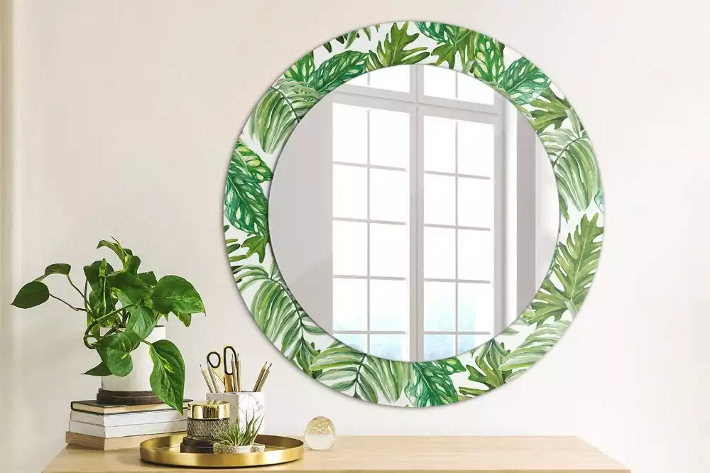 Ronde spiegel met decoratie Jungle bladeren