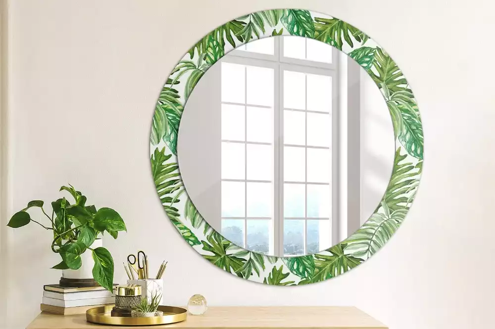 Ronde spiegel met decoratie Jungle bladeren