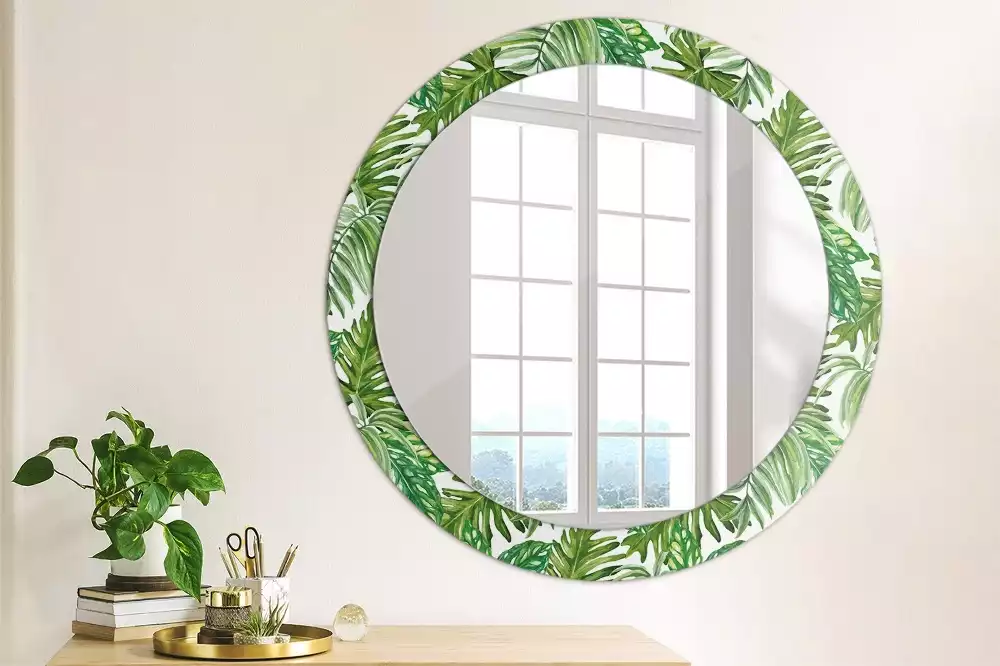 Ronde spiegel met decoratie Jungle bladeren
