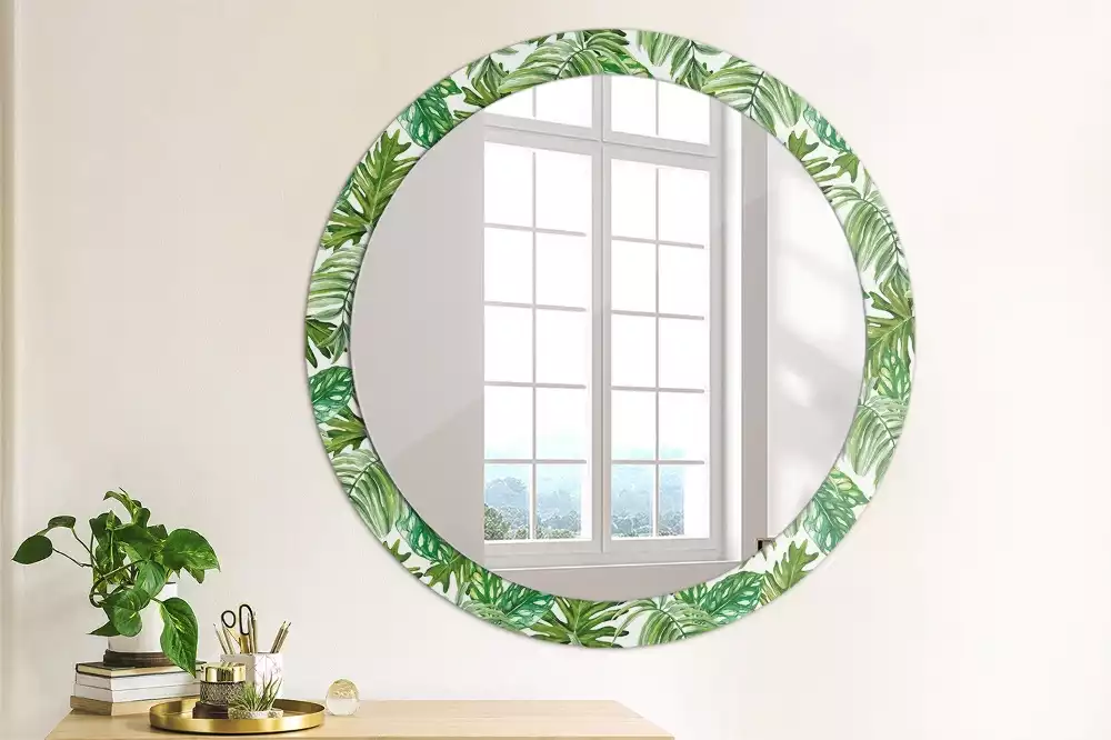 Ronde spiegel met decoratie Jungle bladeren