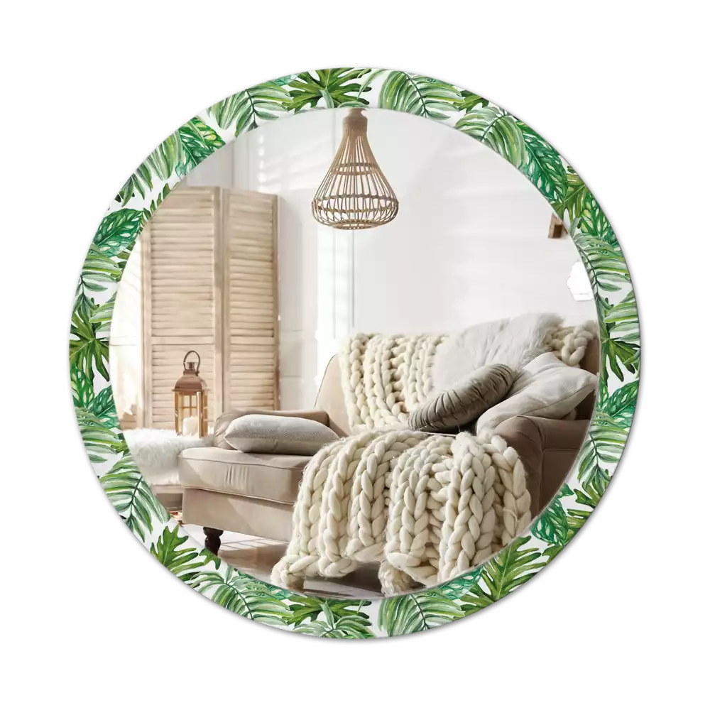 Ronde spiegel met decoratie Jungle bladeren
