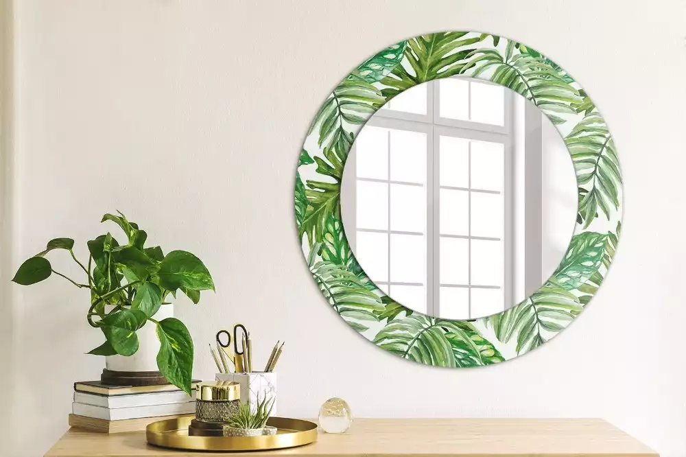 Ronde spiegel met decoratie Jungle bladeren