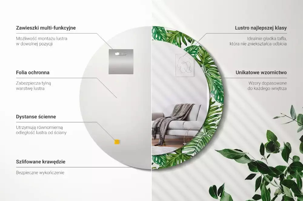 Ronde spiegel met decoratie Jungle bladeren