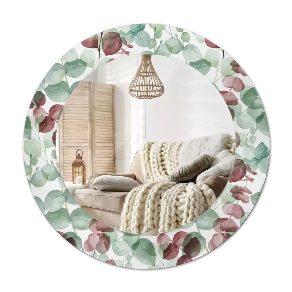 Ronde spiegel met bedrukte lijst Eucalyptus