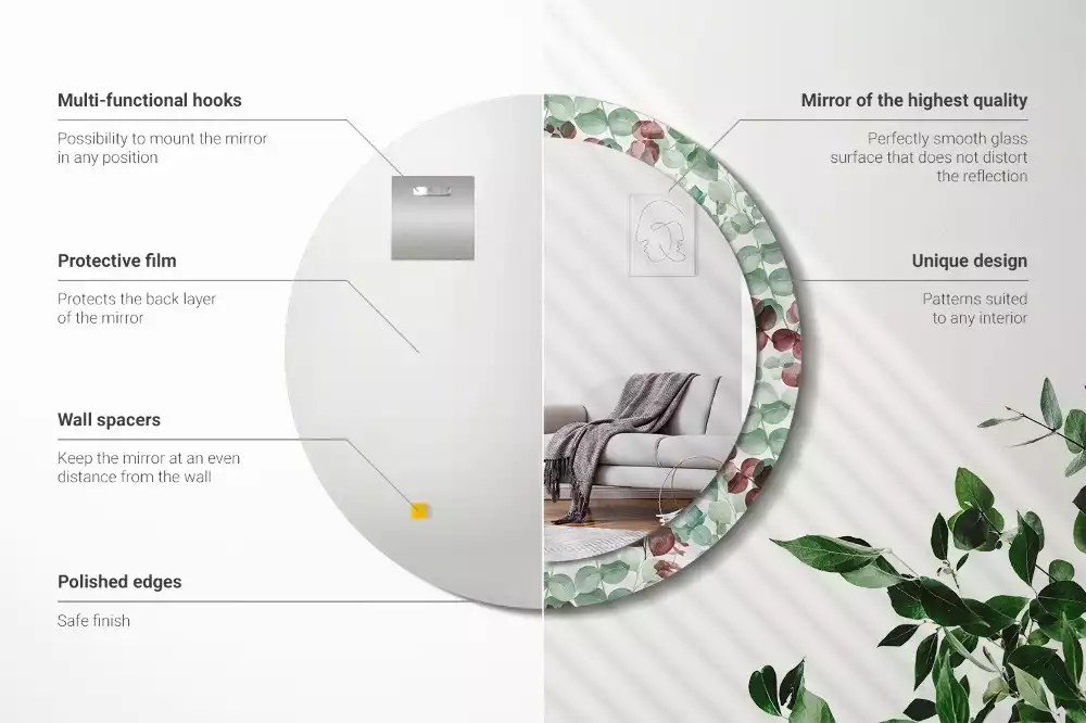 Ronde spiegel met bedrukte lijst Eucalyptus