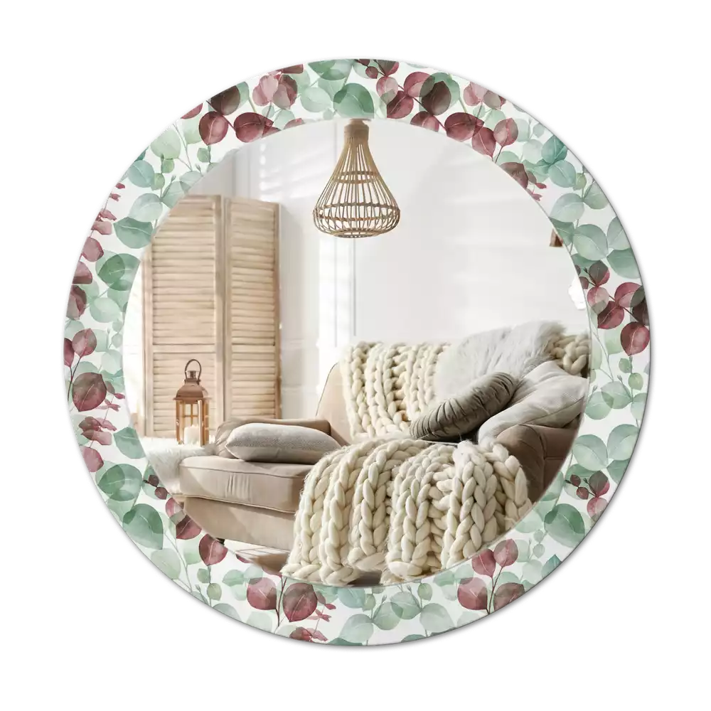 Ronde spiegel met bedrukte lijst Eucalyptus