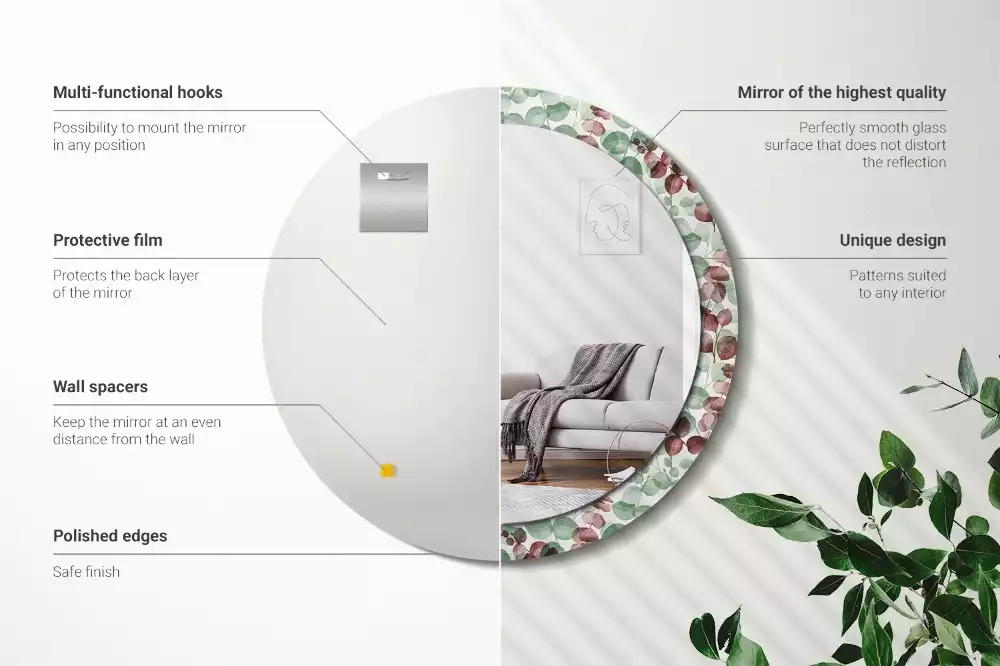 Ronde spiegel met bedrukte lijst Eucalyptus