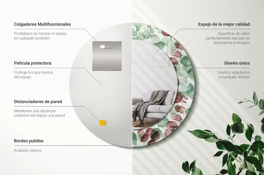 Ronde spiegel met bedrukte lijst Eucalyptus
