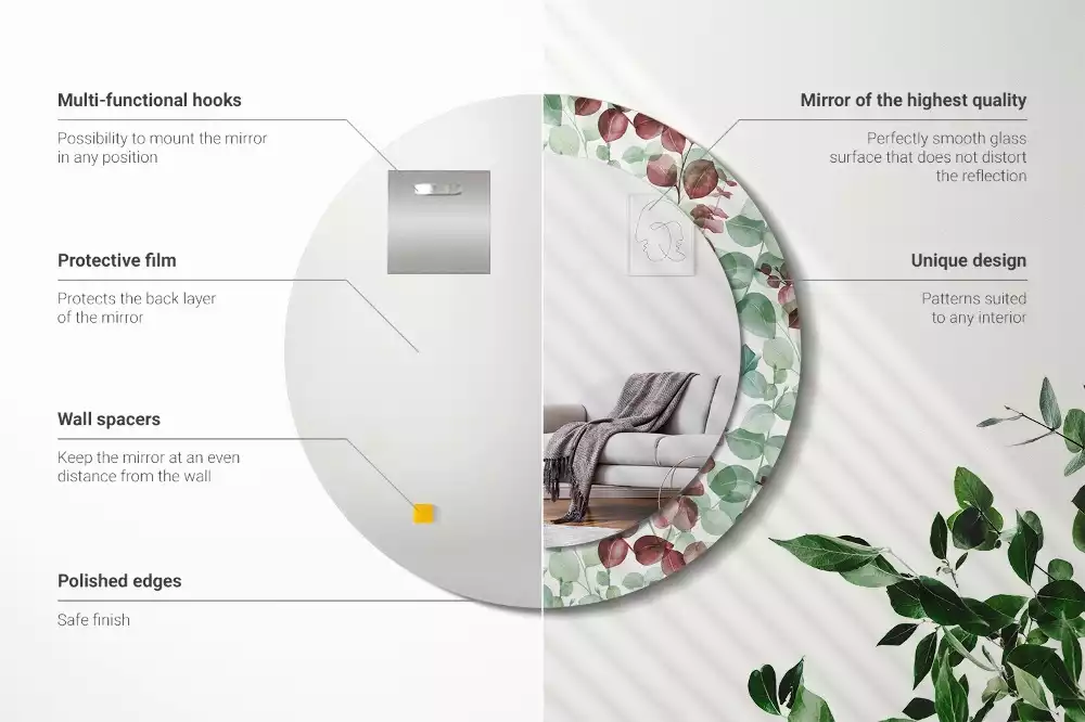 Ronde spiegel met bedrukte lijst Eucalyptus