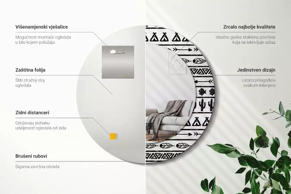 Bedrukte ronde spiegel Boho minimalist