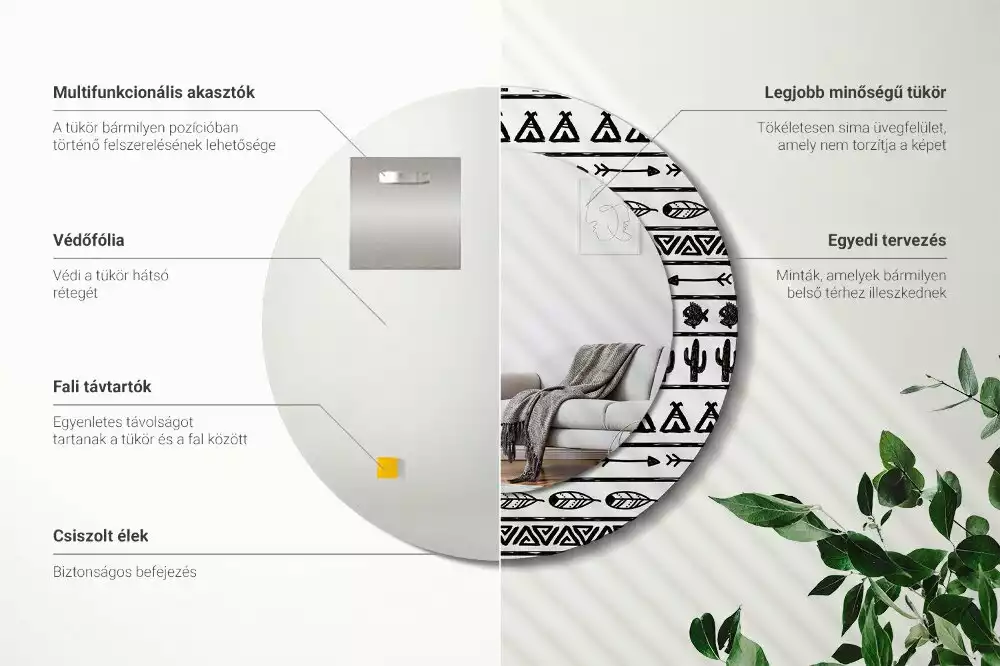 Bedrukte ronde spiegel Boho minimalist