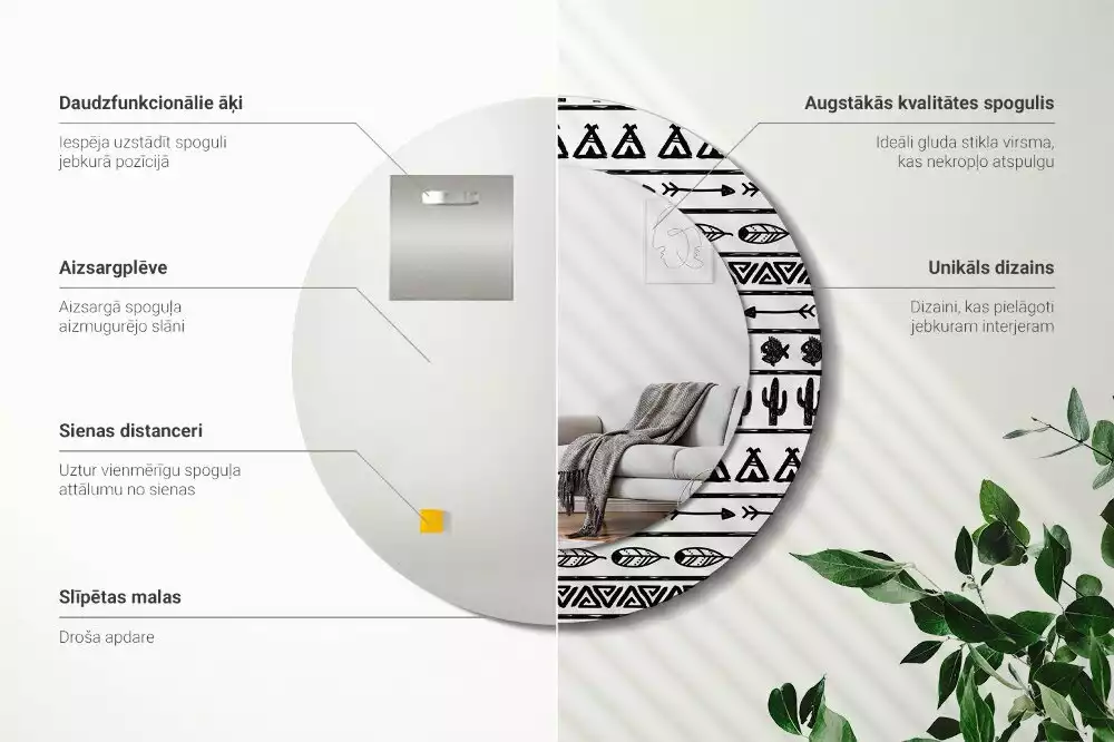 Bedrukte ronde spiegel Boho minimalist