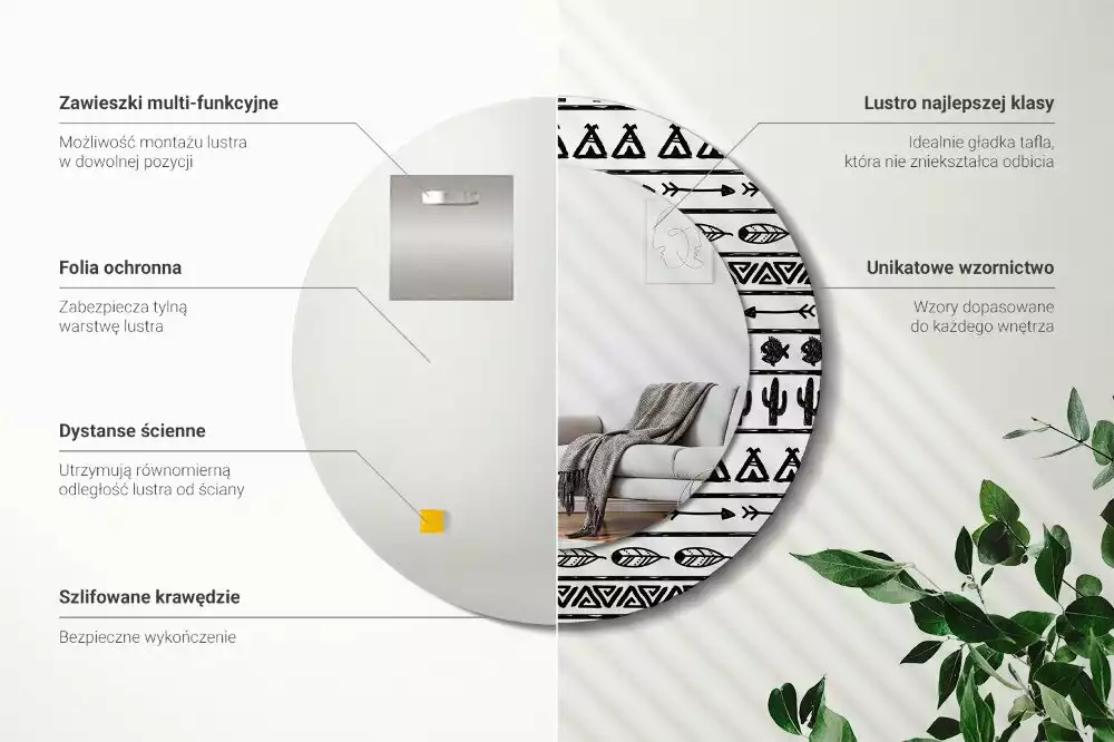 Bedrukte ronde spiegel Boho minimalist