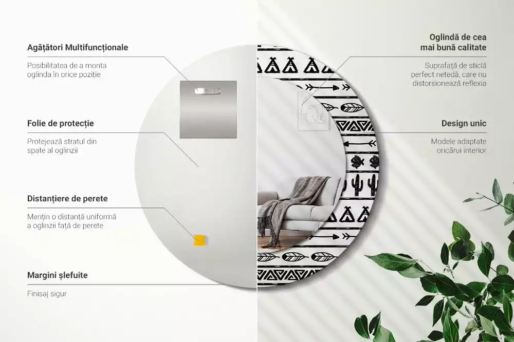 Bedrukte ronde spiegel Boho minimalist