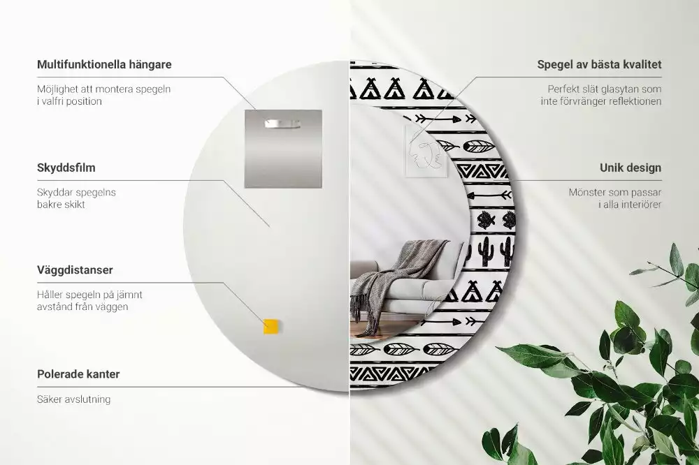 Bedrukte ronde spiegel Boho minimalist