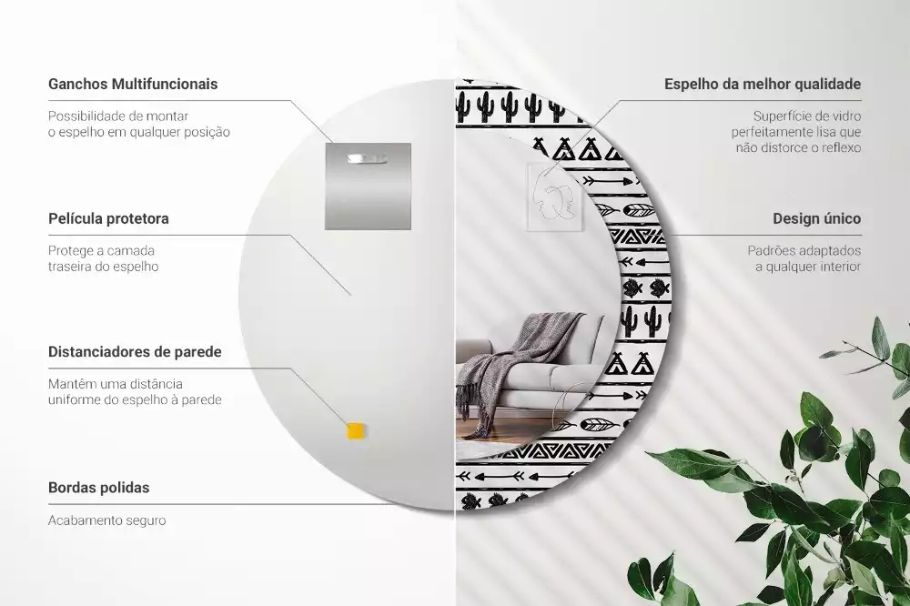 Bedrukte ronde spiegel Boho minimalist