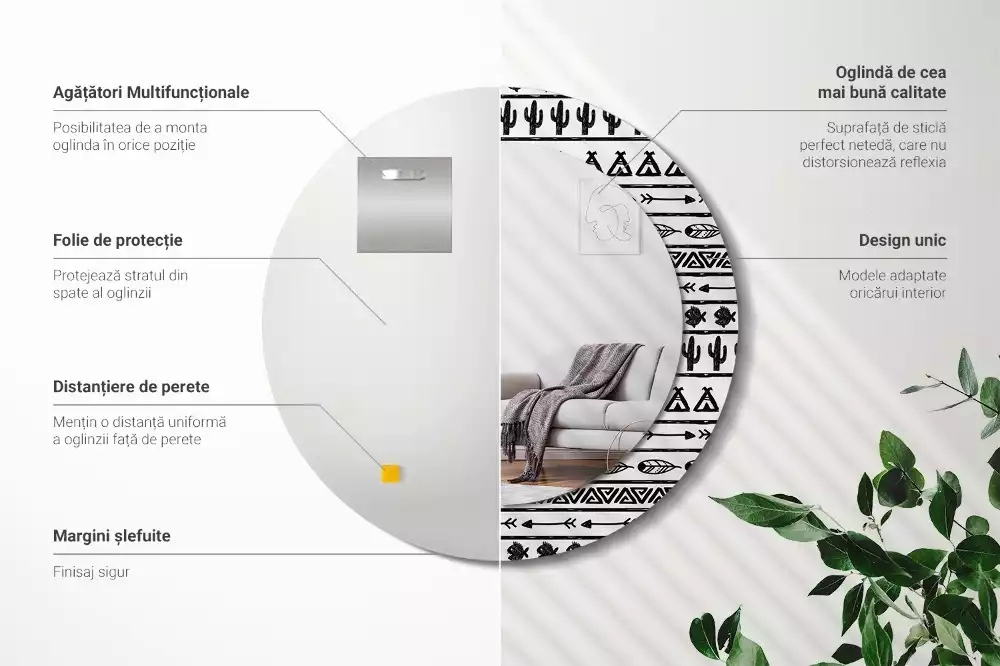 Bedrukte ronde spiegel Boho minimalist