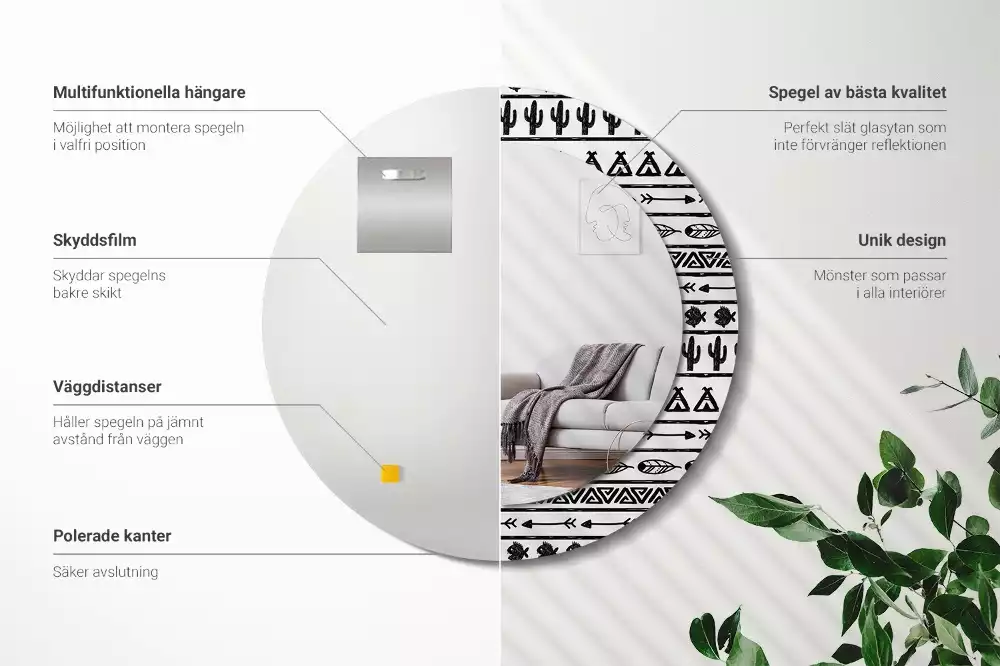 Bedrukte ronde spiegel Boho minimalist