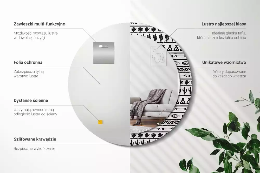 Bedrukte ronde spiegel Boho minimalist