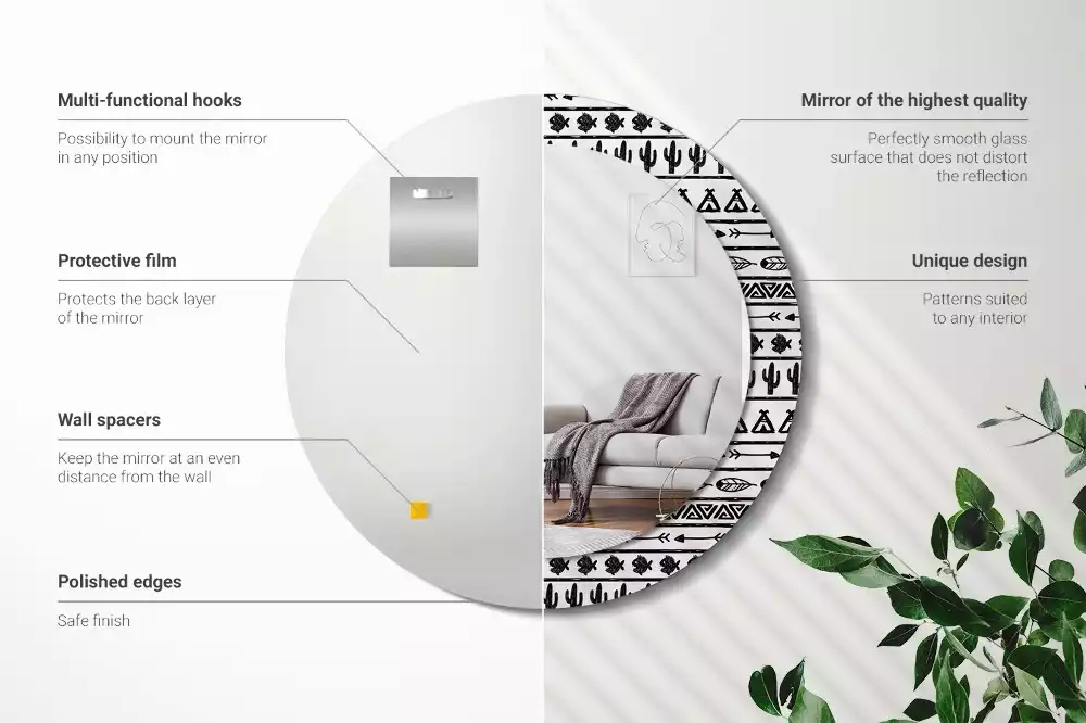 Bedrukte ronde spiegel Boho minimalist