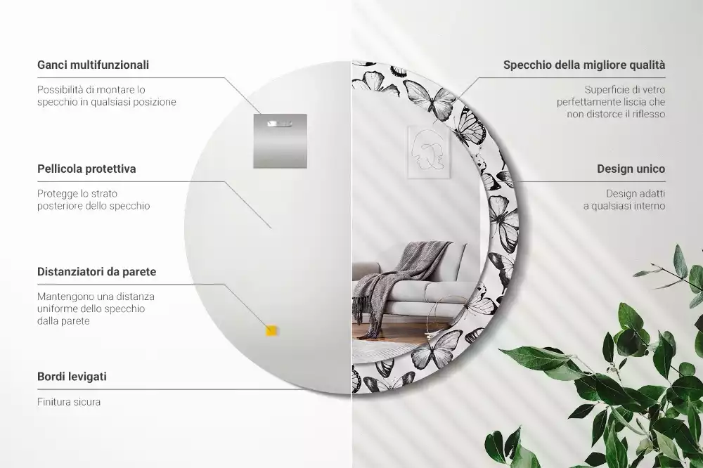 Ronde spiegel met decoratie Vlinders