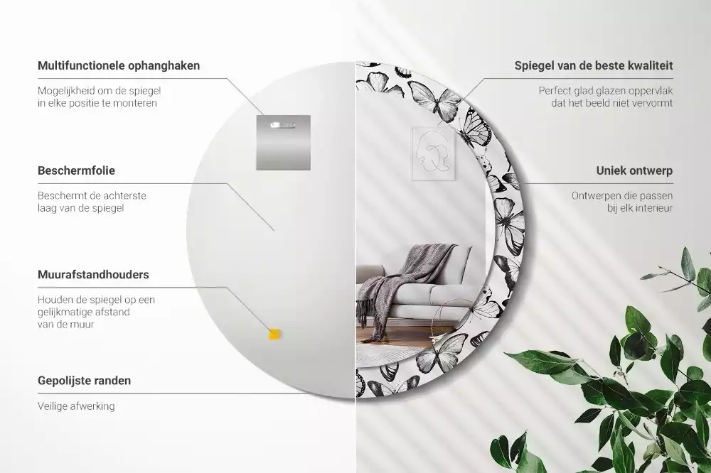 Ronde spiegel met decoratie Vlinders