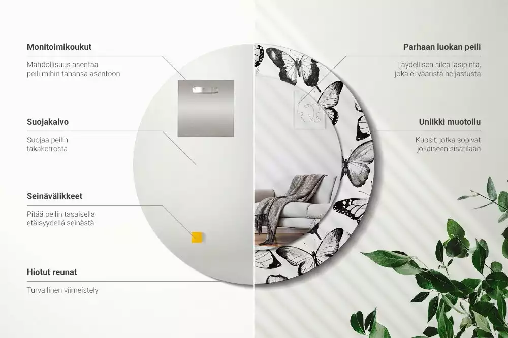 Ronde spiegel met decoratie Vlinders